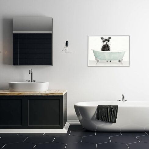 Stupell Industries Raccoon in A Tub Funny Animal Bathroom Drawing, Stellar Design Studio Wall Art, 16 x 20, Black Framed in Saudi Arabia