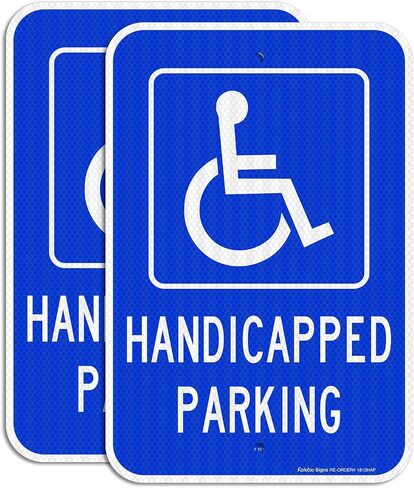 Handicap Parking Sign, with Picture of Wheelchair Sign, 18 x 12 Inches Engineer Grade Reflective Sheeting Rust Free Aluminum, Weather Resistant, Waterproof, Durable Ink, Easy to Mount in Saudi Arabia