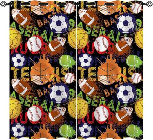 Sports Baseball Blackout Curtains for Girls Boy Home Decor, Texture Laces Closeup Background Grommet Thermal Insulated Drapes Darkening Window Curtain for Bedroom Living Room, 42 x 63 Inch in Saudi Arabia