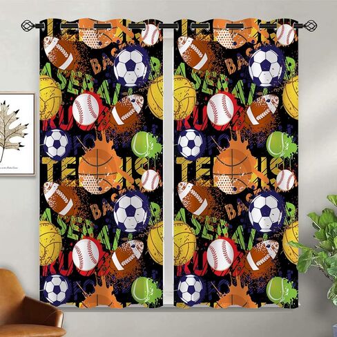 Sports Baseball Blackout Curtains for Girls Boy Home Decor, Texture Laces Closeup Background Grommet Thermal Insulated Drapes Darkening Window Curtain for Bedroom Living Room, 42 x 63 Inch in Saudi Arabia