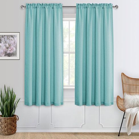 JIUZHEN Aqua Faux Linen Curtains for Bedroom, Rod Pocket Thick Linen Semi Sheer Curtains 54 Inches Long Light Filtering Curtains & Drapes for Living Room, Set of 2 Window Curtain Panels,42 W x 54L in Kuwait
