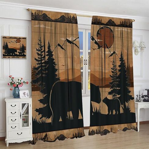 Autumn Rustic Landscape Curtains, Vintage Rural Forest Lakeside Wooden Log Cabin Wild Animal Deer, Blackout Rod Pocket Window Drapes for Living Room Bedroom (21x45in) x2 Panels in Kuwait
