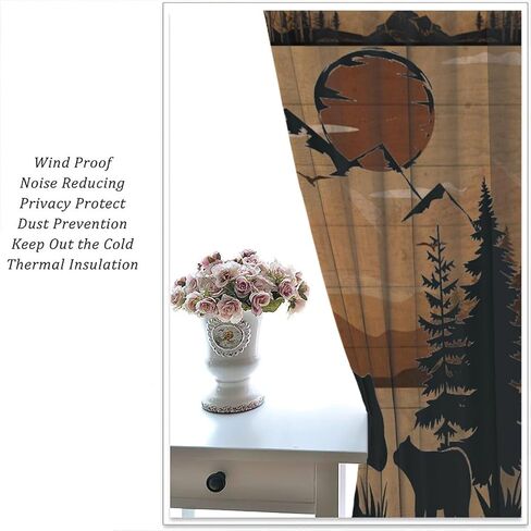 Autumn Rustic Landscape Curtains, Vintage Rural Forest Lakeside Wooden Log Cabin Wild Animal Deer, Blackout Rod Pocket Window Drapes for Living Room Bedroom (21x45in) x2 Panels in Kuwait