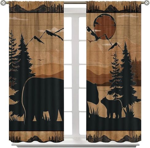 Autumn Rustic Landscape Curtains, Vintage Rural Forest Lakeside Wooden Log Cabin Wild Animal Deer, Blackout Rod Pocket Window Drapes for Living Room Bedroom (21x45in) x2 Panels in Kuwait
