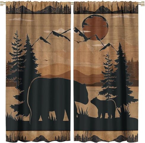 Autumn Rustic Landscape Curtains, Vintage Rural Forest Lakeside Wooden Log Cabin Wild Animal Deer, Blackout Rod Pocket Window Drapes for Living Room Bedroom (21x45in) x2 Panels in Kuwait