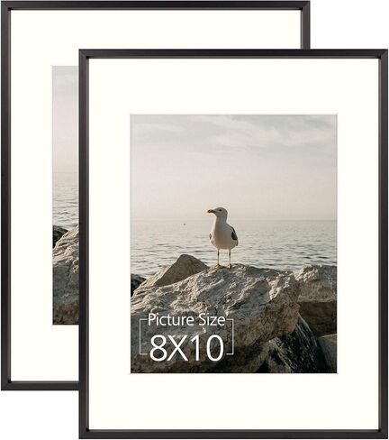 Mat Board Center, 8x10 Aluminum Picture Frame - Display 5x7 with Mat and 8x10 Without Mat - Horizontal and Vertical for Tabletop Wall Mounting Metal Photo Frame (Black, 1-Pack) in Saudi Arabia