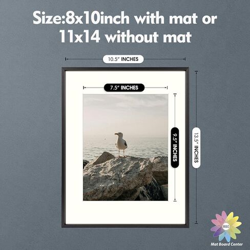 Mat Board Center, 8x10 Aluminum Picture Frame - Display 5x7 with Mat and 8x10 Without Mat - Horizontal and Vertical for Tabletop Wall Mounting Metal Photo Frame (Black, 1-Pack) in Saudi Arabia