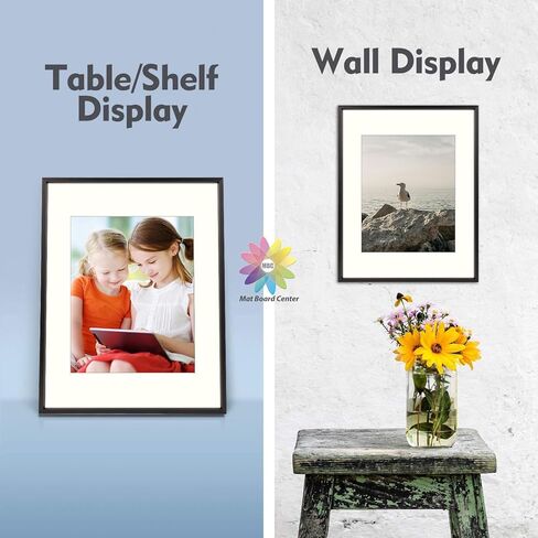 Mat Board Center, 8x10 Aluminum Picture Frame - Display 5x7 with Mat and 8x10 Without Mat - Horizontal and Vertical for Tabletop Wall Mounting Metal Photo Frame (Black, 1-Pack) in Saudi Arabia