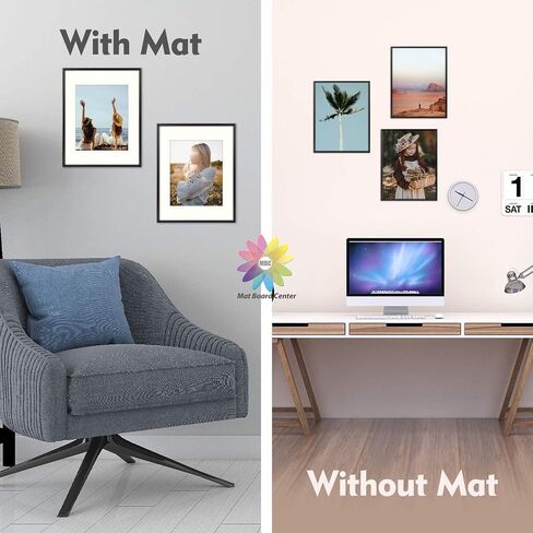 Mat Board Center, 8x10 Aluminum Picture Frame - Display 5x7 with Mat and 8x10 Without Mat - Horizontal and Vertical for Tabletop Wall Mounting Metal Photo Frame (Black, 1-Pack) in Saudi Arabia