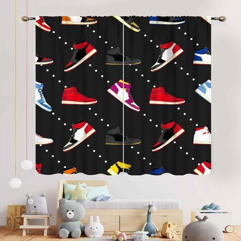 ستائر أحذية كرة السلة لغرفة نوم الأولاد، أحذية رياضية للأطفال باللون الأحمر والرمادي والأسود، ستائر نافذة تعتيم رائعة للمراهقين وغرفة المعيشة وغرفة الأطفال، مقاس 42 بوصة × 45 بوصة in Saudi Arabia