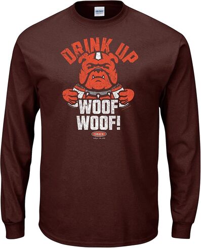 Smack Apparel Cleveland Football Fans. Drink Up Woof Woof! Brown T-Shirt (Sm-5x) in Saudi Arabia