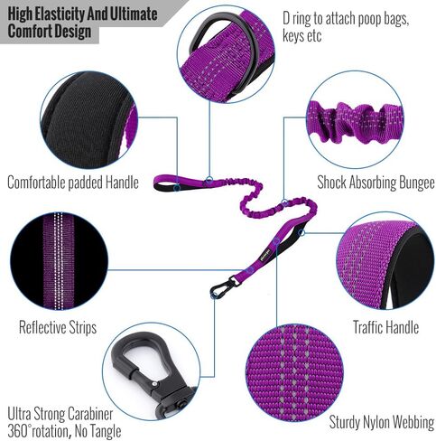 مقود الكلاب التكتيكي من بلوتوس مع مشبك حلقة تسلق، نايلون عاكس مع مقبضين مبطنين، مقود بنجي للكلاب للسلالات المتوسطة والكبيرة، أسود in Kuwait