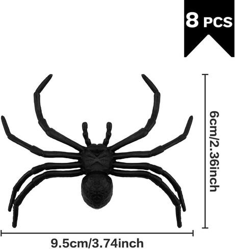 عناكب بلاستيكية من BOMEON، عناكب وهمية، عناكب واقعية لجميع القديسين، 8 قطع من لوازم تزيين الهالوين، ألعاب عنكبوت أسود مزحة تخويف ممتعة، نكتة مفاجأة عملية، 3.9 × 3.7 بوصة in Kuwait