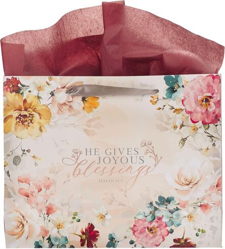 حقيبة هدايا ذات مناظر طبيعية من Christian Art Gifts مع مجموعة من البطاقات والمناديل الورقية - عيد ميلاد سعيد وغيرها الكثير، منقوشة باللونين الأسود والأزرق الداكن، مقاس كبير in Kuwait