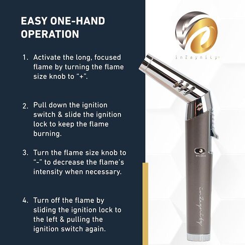 Pen Torch Lighter - Refillable Single Flame Butane Torch Lighter for Candle, & Cooking w/Adjustable Flame & Ignition Lock - Luxurious Handheld Camping Lighter & Gift Box by inZaynity - Black & Steel in Saudi Arabia
