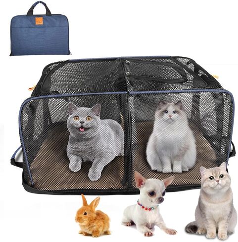 SMONT قفص حيوانات أليفة قابل للطي بجوانب ناعمة مقاس 21.6 × 15.7 × 11.8 بوصة للقطط والكلاب الصغيرة والأرانب مع مقصورتين، حامل سفر للحيوانات الأليفة في السيارة، بيت للحيوانات الأليفة داخلي وخارجي أسود in Kuwait