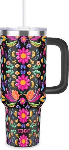 Zenbo 40 oz Tumbler with Handle and Straw Lid | Insulated Cup Reusable Stainless Steel Water Bottle Travel Mug Cupholder Friendly | Gifts for Women,men in Saudi Arabia