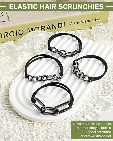 Black Bracelet Hair Ties for Women and Men - 4 PCSFashion Jewelry Hair Elastics & Ties for Girls Favorite Things with Beige Elastic in Saudi Arabia