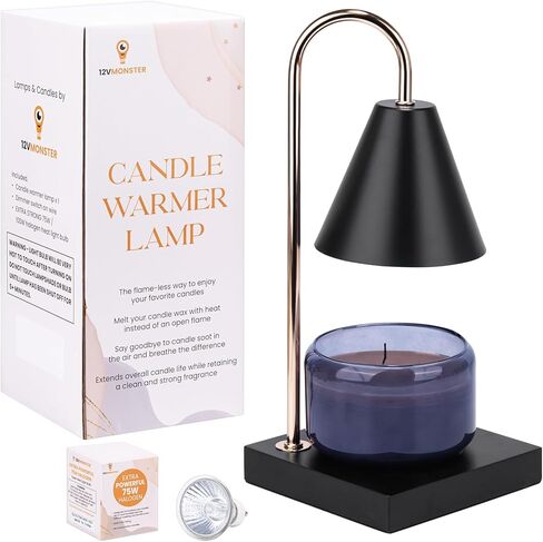 سخان الشموع - مصباح شمعة أنيق مع مفتاح خافت ومصباح إضاءة - سخان شمع الشمع لـ 3 شموع فتيل وجرار شموع - وصل سخان الشمع - حامل شموع أسود بقاعدة رخامية سوداء (عبوة واحدة) in Kuwait