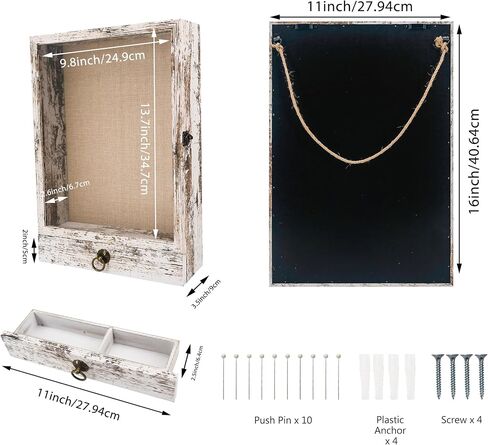 إطار صندوق ظلال عميق مقاس 11 × 16 من FramePro مع درج وخط خلفي ناعم، علبة عرض خشبية صندوق ذاكرة من الزجاج الحقيقي لمجموعات التذكارات أو الميداليات أو جدار الباقة أو سطح الطاولة in Kuwait