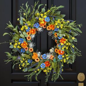 Spring Wreaths for Front Door Outside, Large Flower Summer Wreath, Daisy Pink Year Round Wreaths, Artificial Home Decor Decorations for Farmhouse Holiday