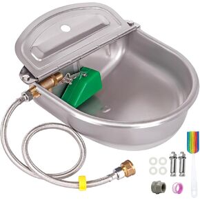 PAMUNULA Automatic Dog Waterer 2 Gallon Large Stainless Steel Water Bowl Dispenser Outdoor Auto Fill Livestock Water Trough for Dogs Cats Chicken Horse Farm Animal