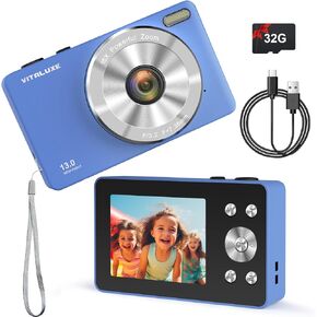 VITALUXE Digital Camera, 4K Kids Camera Real 13MP Point and Shoot Digital Cameras with 32GB SD Card 16X Zoom, 2.83 Inch Portable Vintage Small Camera for Teens Students Kids Boys Girls Adults Seniors
