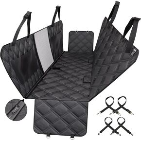 DEQIS Dog Car Seat Cover, Waterproof Car Seat Cover for Dogs with Mesh Windows, Dog Car Hammock with Reversible Zipper, Non-Slip Dog Seat Bed with 2 Large Storage Bags for Truck, SUVs, Jeeps and etc.