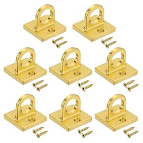 PATIKIL Pad Eye Plate U Hooks, 8 Pack Metal Ceiling Hook Wall Mount Loop with Screws Hardware Ring Hooks for Hanging Ropes in Queue Barrier, Matte Golden