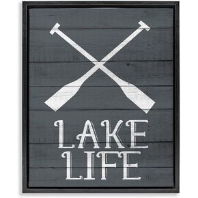 Stupell Industries Nautical Blue Lake Life Phrase Rustic Boat Oars, Floater Frame, Design by Kim Allen
