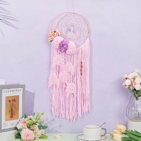 INFUNLY DIY Dream Catcher Making Kit Handmade Dream Catcher for Home Decor Make Your Own Dream Catcher with Artificial Flowers Hanging Ornament Decoration Blessing Gift with Purple Tassel Ribbon