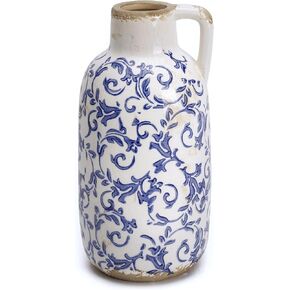 VICTOR & TERESA Rustic White Vase for Home Decor, Farmhouse Ceramic Vase for Mantel Decoration in Kuwait