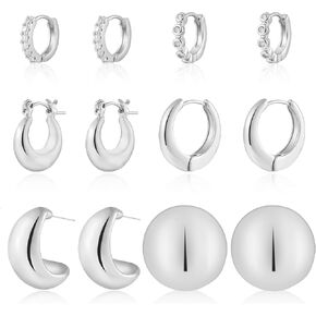 HILXURY 6 Pairs Gold Hoop Earrings for Women, 14K Gold Plated Chunky Huggie Hoop Earrings Set Hypoallergenic, Lightweight Twisted Open Hoops Jewelry for Christmas/Birthday Gifts. in Kuwait