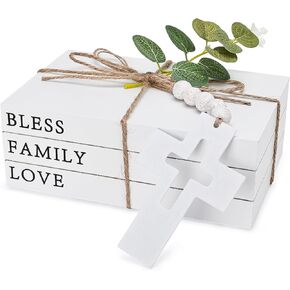 Decorative Books for Home Decor, Fake Books for Decoration, Wooden Faux Books for Decoration, Farmhouse Book Decor (Faith Hope Trust)