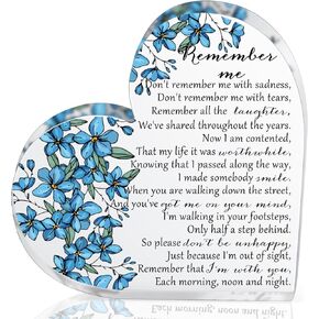 Yookeer Sympathy Gifts Heart Shape Memorial Bereavement Gifts Crystal Acrylic Paperweight Remembrance Decorations Funeral Condolence Memorial Ornaments for Loss of Mother Loved One (Floral Style)