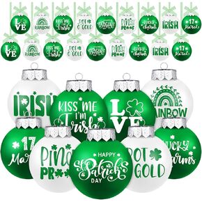 Hotop 18 Pcs St. Patrick's Day Ball Ornament Assorted Decorative Hanging Ornaments Green and White Plastic Ball Decorations for Holidays Festival Indoor Outdoor Party Events Christmas Tree Supplies in Kuwait