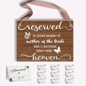 In Loving Memory Wedding Sign Wedding Memorial Sign - Reserved Seating Signs for mother of the Groom,Ceremony Seat Banner for Reception, Wedding Decor Elegant Wood Sign 7.8x9.8in