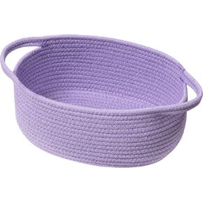UBBCARE Small Woven Basket for Gifts, Cotton Rope Storage Basket for Shelf, Gift Baskets Empty with Handle, Dog Toy Basket for Organizing, Blue Basket for Nursery (12"x 8" x 5")