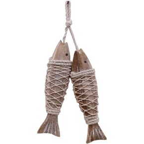 Morning View Wooden Fish Decor Wall Hanging Ornament Nautical Decorations for Home Coastal Beach Ocean Lake House Sea Theme Wall Art Sculpture Statue Bathroom Bedroom Small 3X12.5 Inch Set of 2
