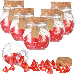 Wettarn 120 Pcs Transparent Red D4 Dice 6 Pcs Potion Bottle Plastic Favor Jars with Cork Lids Polyhedral Dice Set for Party Favors Table Games Party Cute Jars (Ball Style)