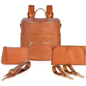 Minsong Fashion Leather Diaper Backpack Purse for Women, Mommy Bag for Baby Boys Girls with Changing Pad Stroller Straps