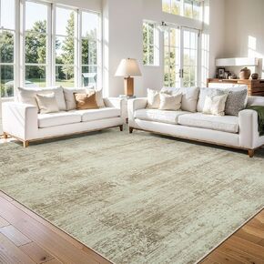 5x7 Area Rugs for Living Room Rug Washable Abstract: Large Rugs for Dining Room Bedroom Carpet Farmhouse Non Slip Low Pile Pet Friendly Area Rug 5 by 7 Indoor - Beige/Ivory