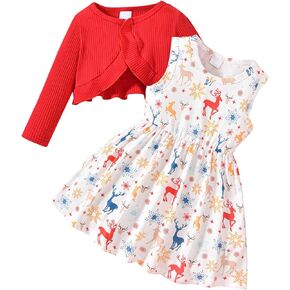 puseky Toddler Baby Girls Dress and Cardigan Set Baby Girl Floral Print Sleeveless Dress and Coat 2Pcs Outfits Set