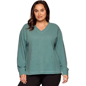 RBX Active Lightweight Sweatshirt for Women Soft Ribbed Long Sleeve Yoga Top Pullover V-Neck Sweater, with Plus Sizes