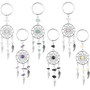 AUEAR, 6 Pack Dream Catcher Keychain Silver Handmade Dream Catcher Key Ring for Key Bag Ornament Accessories DIY Jewelry Crafts
