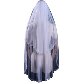 GAODESI Women's 2 Tier Crystal Beaded Bridal Veil With Comb Fingertip Length Soft Tulle Veil for Brides