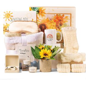 BVHDIA Birthday Gifts for Women Sunflower Gifts Basket Sending Sunshine, Self Care Package Get Well Soon Gifts for Friends Female Unique Inspirational Gifts Box for Her
