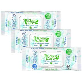 All Clear Care Baby Wipes, Unscented Wet Wipes for Sensitive Skin, 99% Water, Large Wipe Surface, Hypoallergenic and Gentle, Vitamin E and Aloe, Flip Top Lid, Bulk 6 pack (480 Wipes)