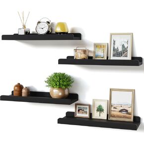 Love-KANKEI White Long Floating Shelves for Wall 24 Inch Set of 4, Rustic Wall Shelves with Lip,Wood Hanging Shelves for Bedroom Bathroom Living Room Kitchen Nursery Display in Kuwait