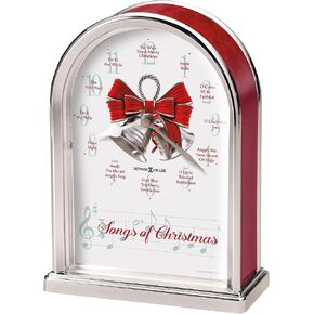 Howard Miller Songs of Christmas Table Clock 645-820 ? Silver Finished Arch, Red Marble Tone Sides, Decorative Silver Bells, Holiday Carol - Chimes, Quartz Movement